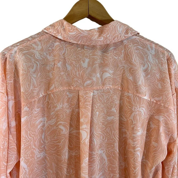 Cupio Button Up Blouse XL Light Pink And White Floral Lightweight Collared Shirt - Picture 5 of 6